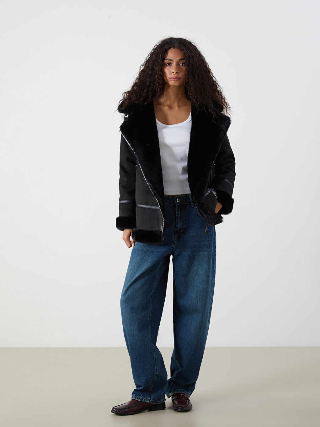 XSIDE Biker Neck Women's Faux Suede Coat -W56103Z8-CVL