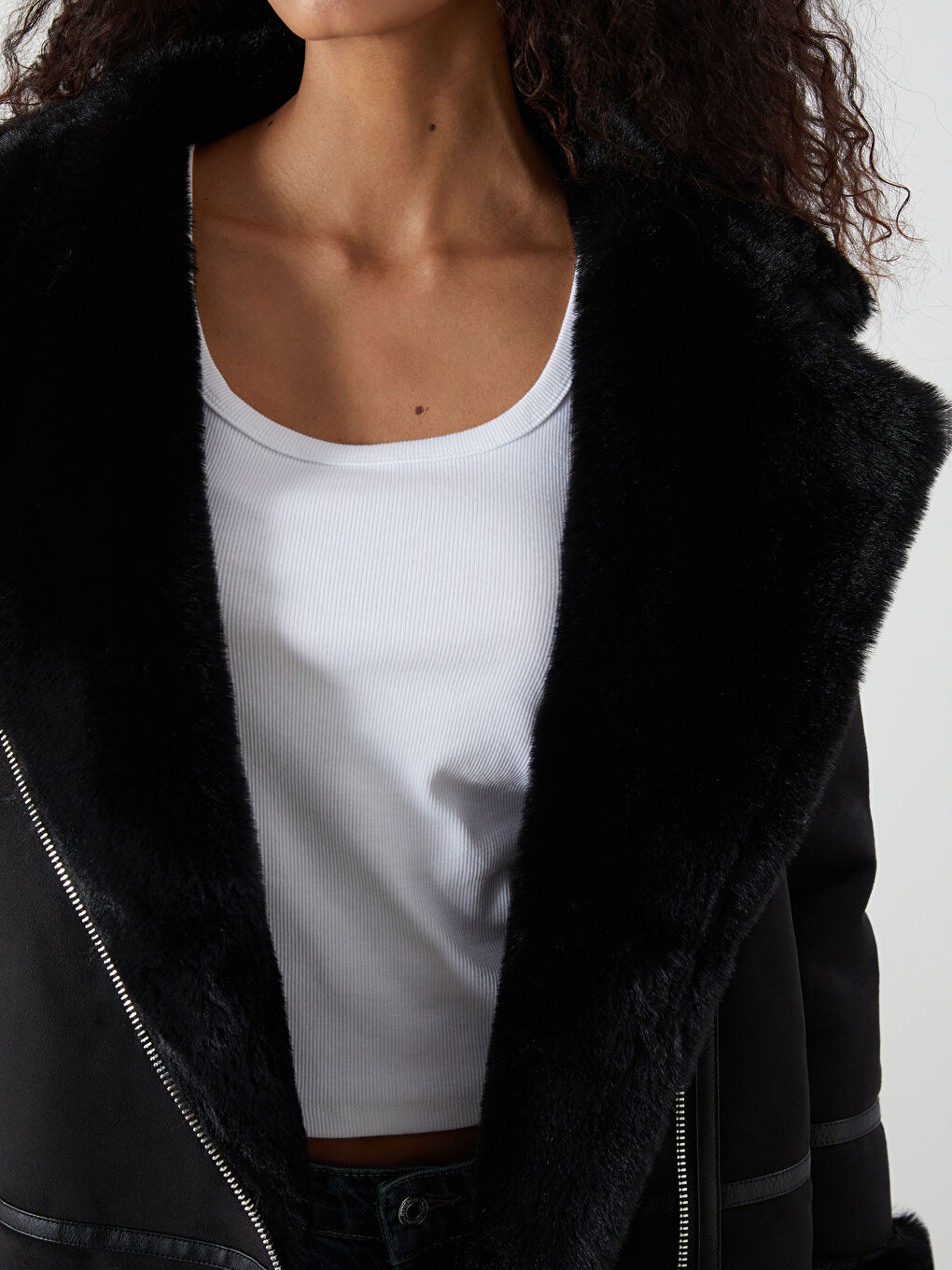 XSIDE Biker Neck Women's Faux Suede Coat -W56103Z8-CVL