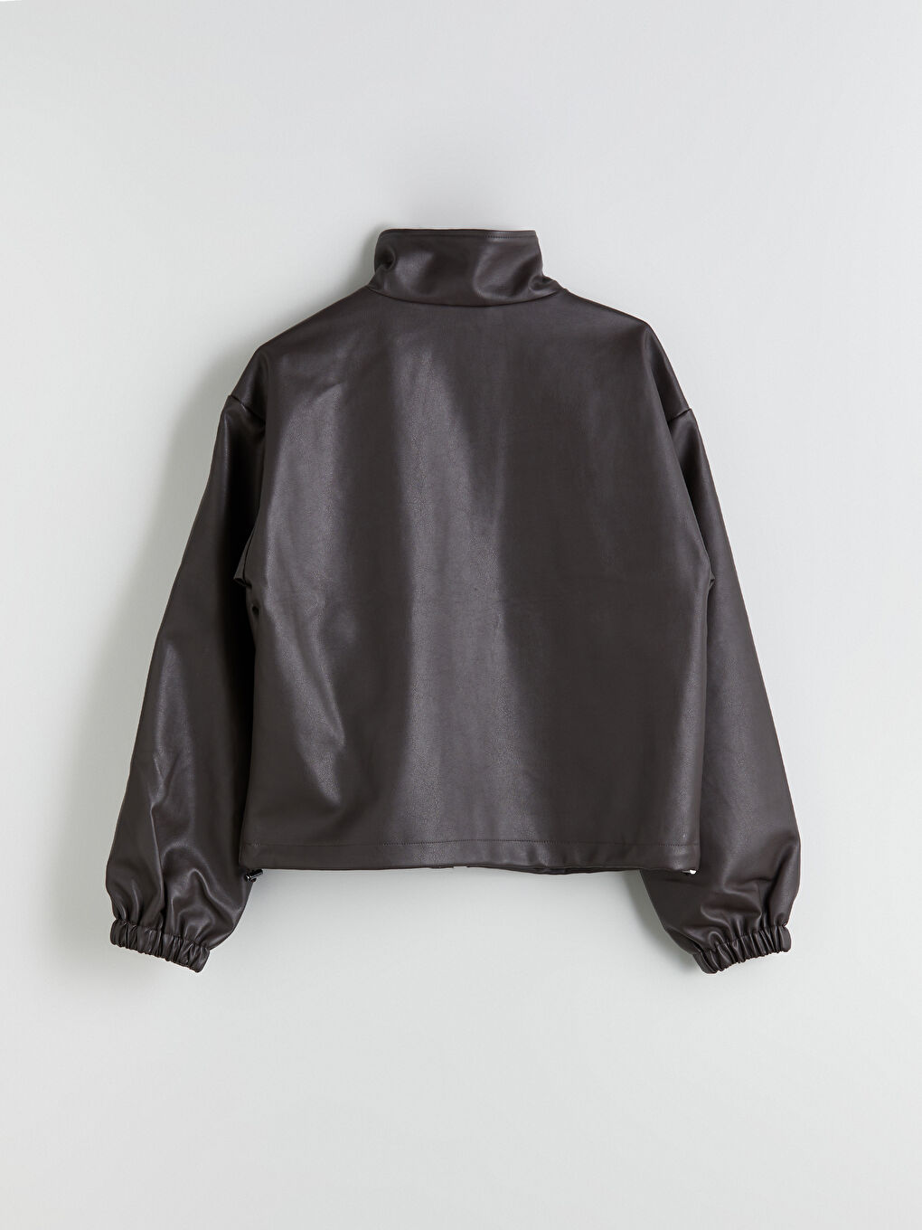Funnel Neck Oversize Women's Faux Leather Jacket-7