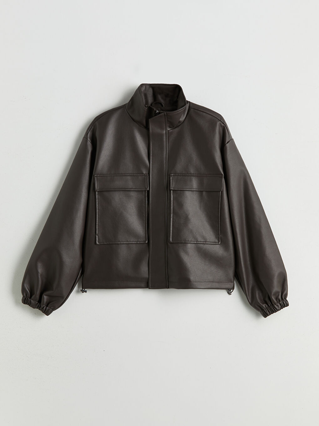 Әйелдер қоңыр Эко-былғары күртке-5