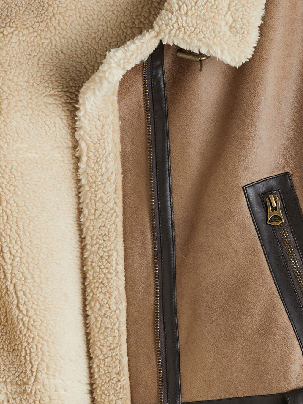 Kahverengi Kürk Yaka Oversize Kadın Süet Mont-6