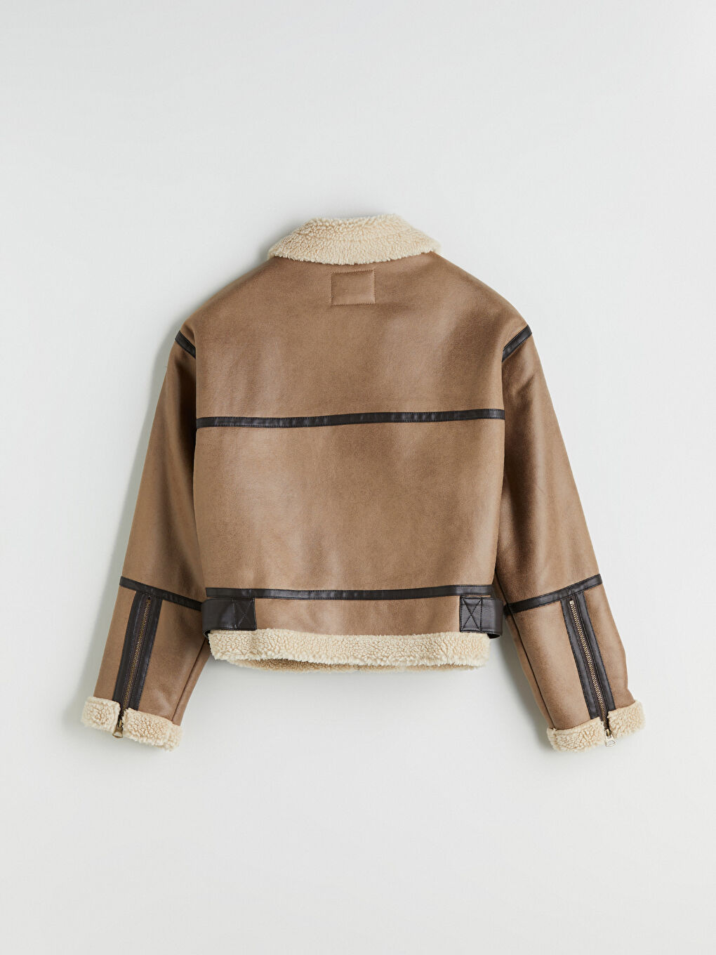 Kahverengi Kürk Yaka Oversize Kadın Süet Mont-7