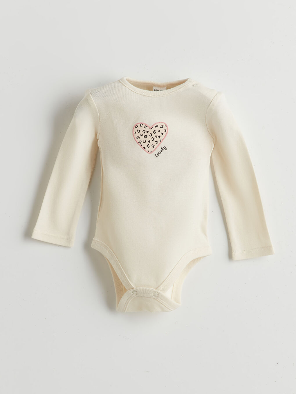 Ekru Kalp Baskılı Kız Bebek Çıtçıtlı Body