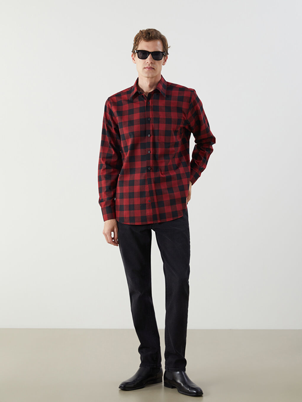 LCWAIKIKI Classic Regular Fit Long Sleeve Plaid Gabardine Men's Shirt -W56156Z8-LLH