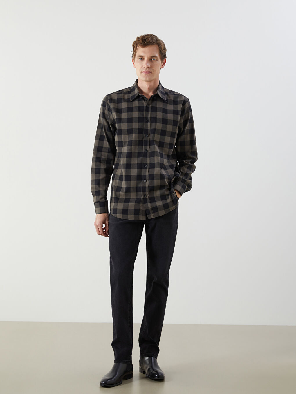 LCWAIKIKI Classic Regular Fit Long Sleeve Plaid Gabardine Men's Shirt -W56156Z8-LLL