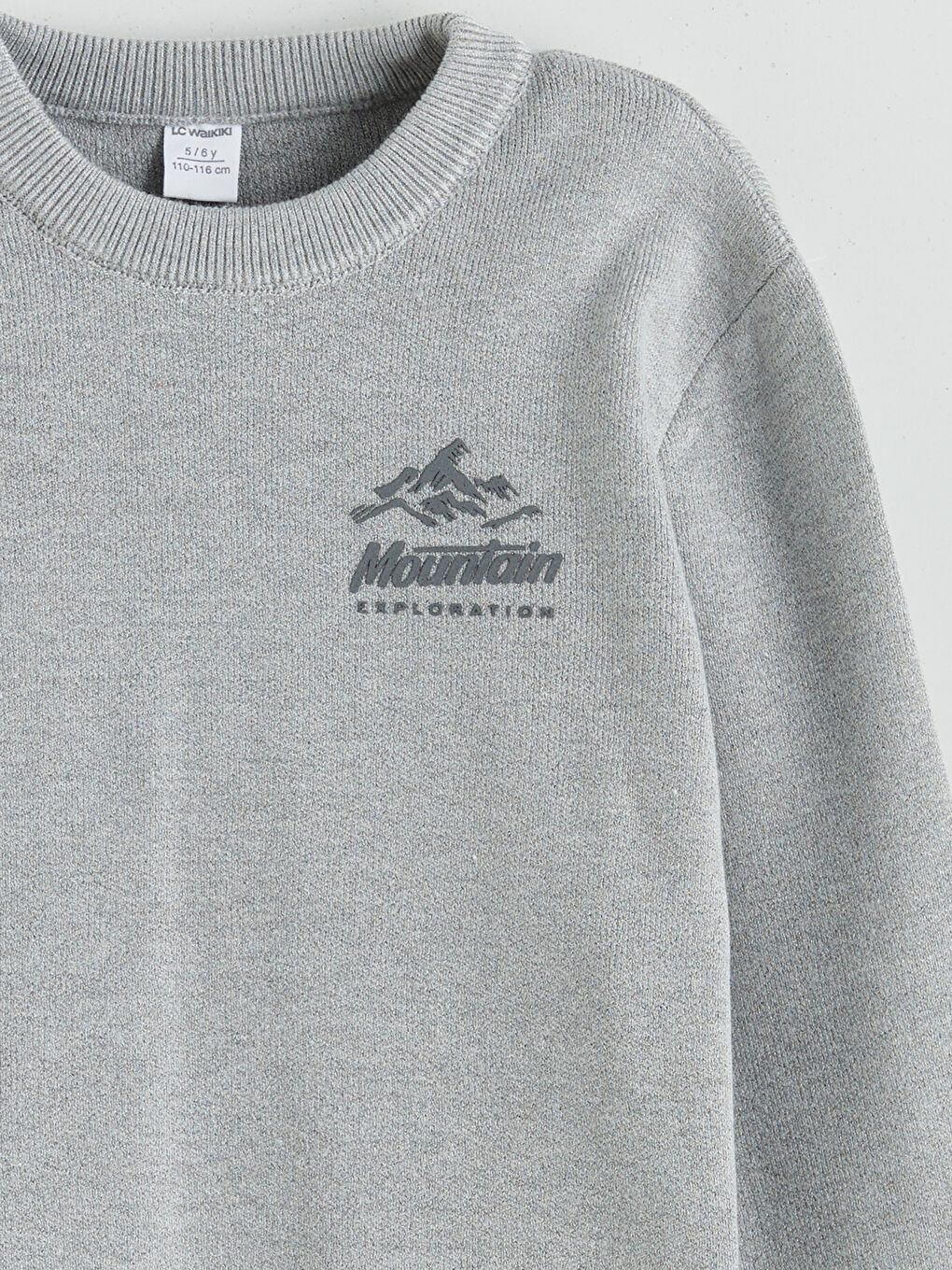 Gri Bisiklet Yaka Baskılı Erkek Çocuk Triko Kazak-2