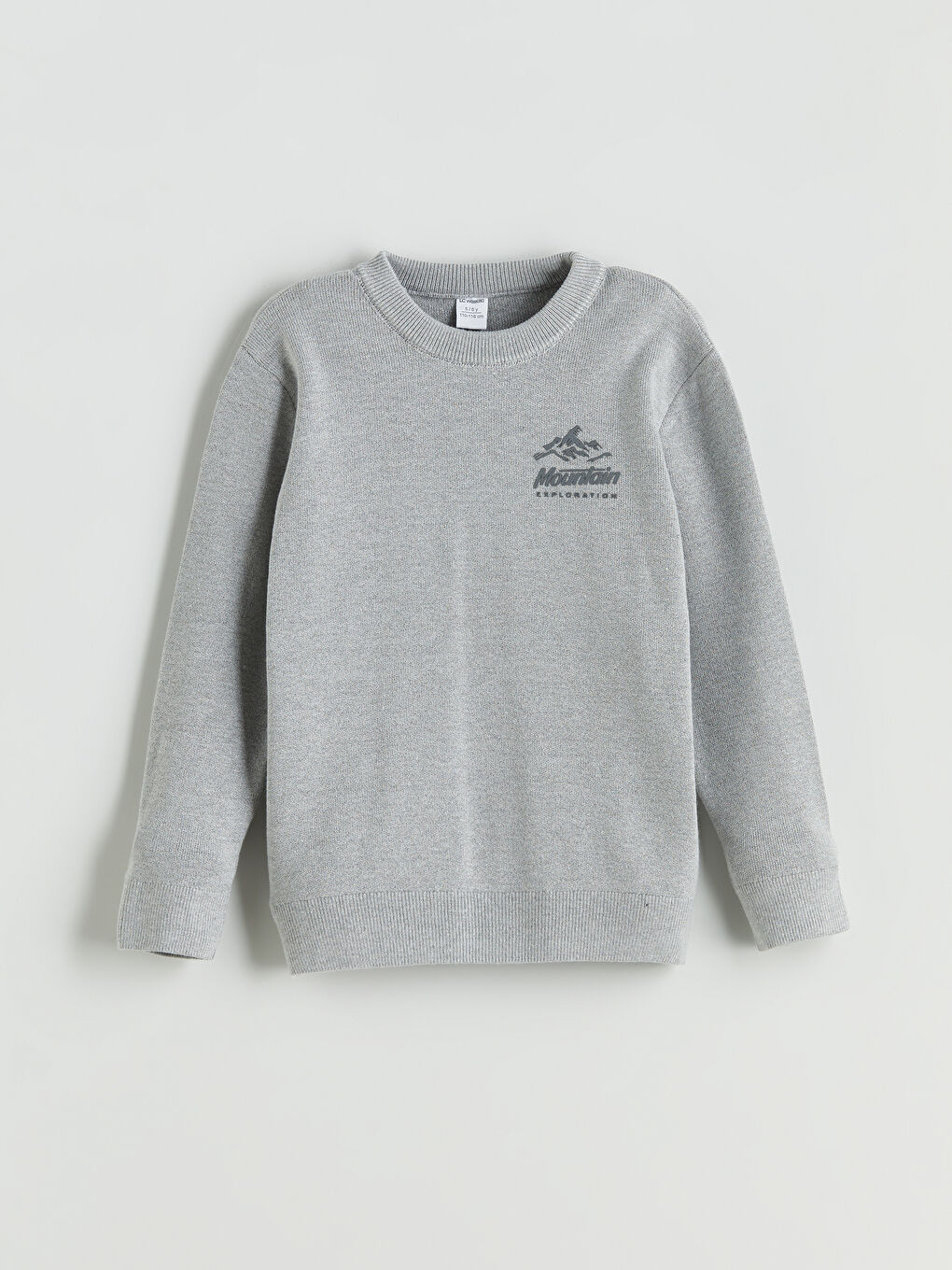 Gri Bisiklet Yaka Baskılı Erkek Çocuk Triko Kazak