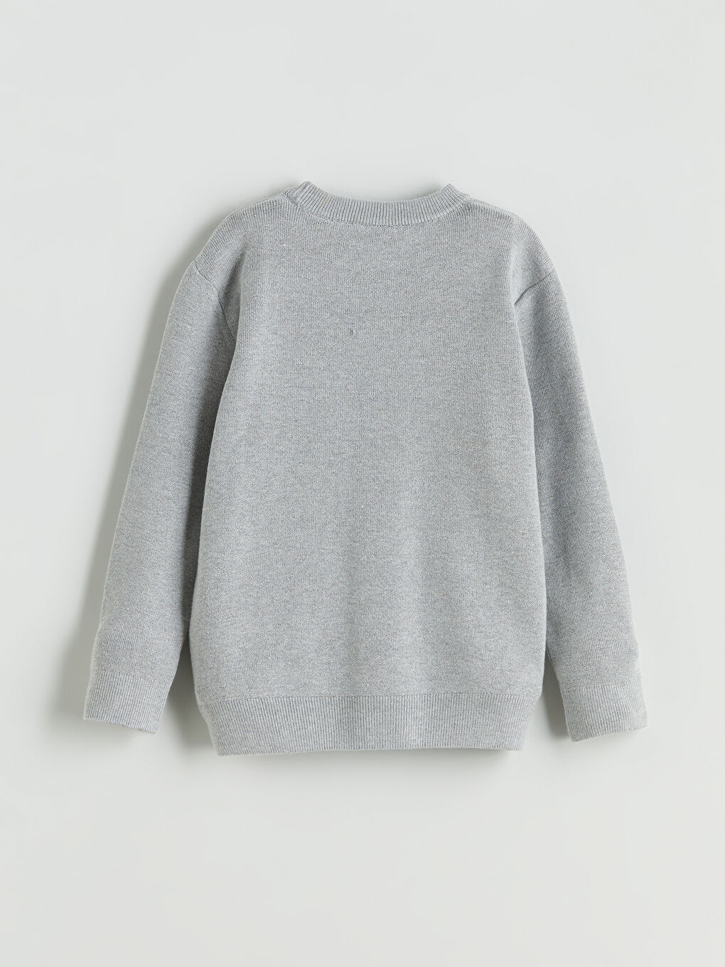 Gri Bisiklet Yaka Baskılı Erkek Çocuk Triko Kazak-1