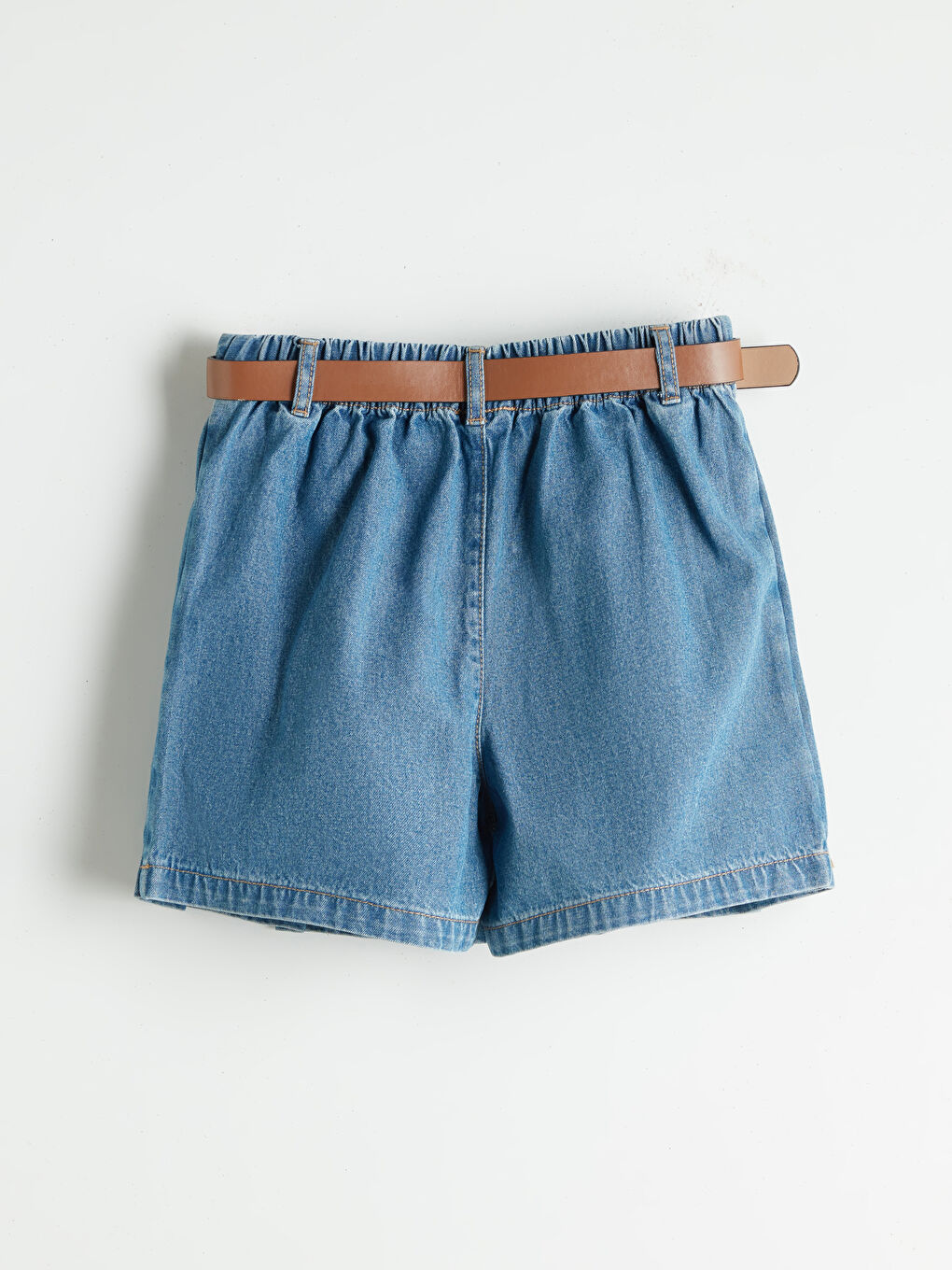 İndigo Beli Lastikli Pileli Kız Çocuk Jean Şort Etek-2