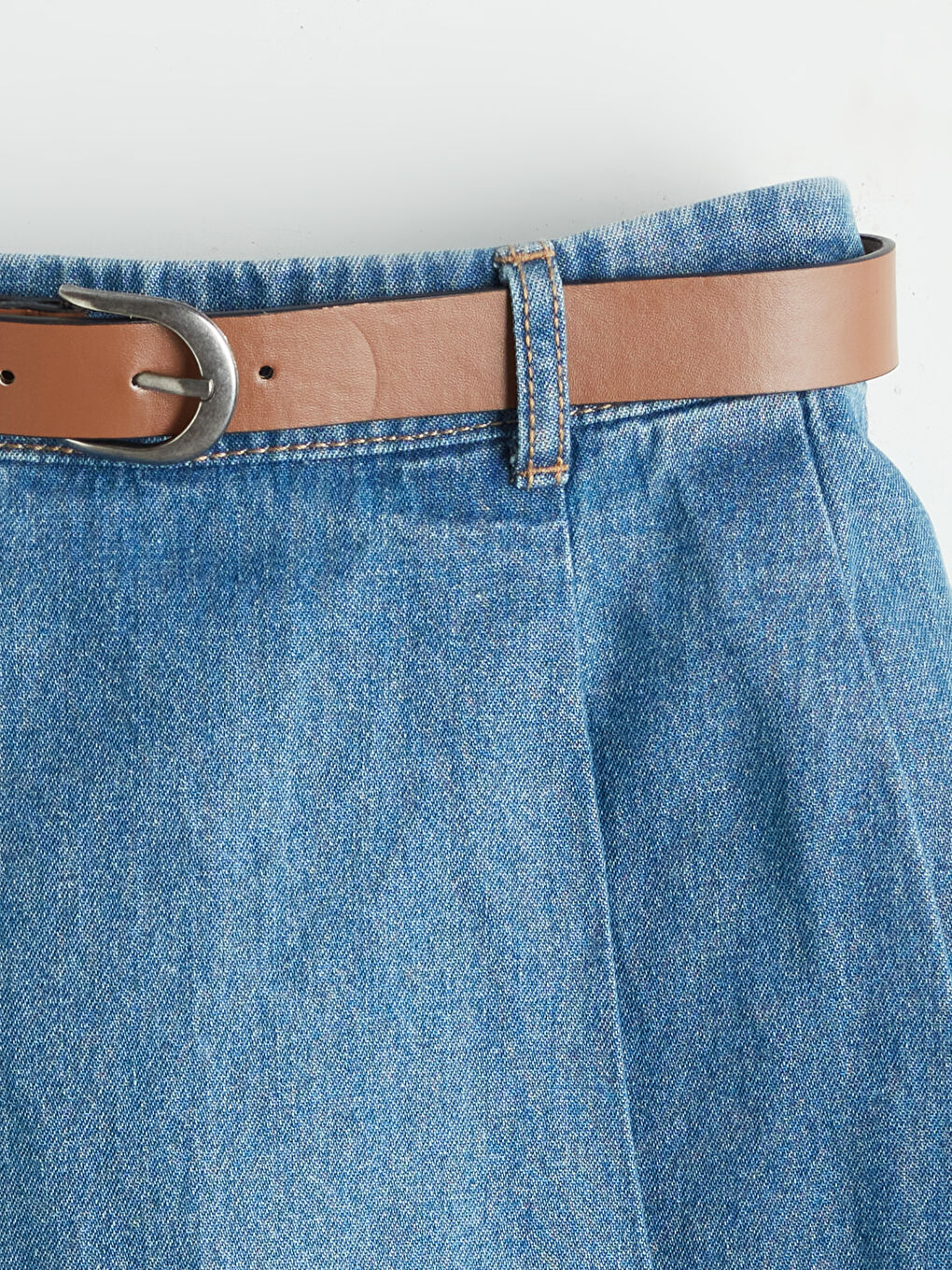 İndigo Beli Lastikli Pileli Kız Çocuk Jean Şort Etek-3