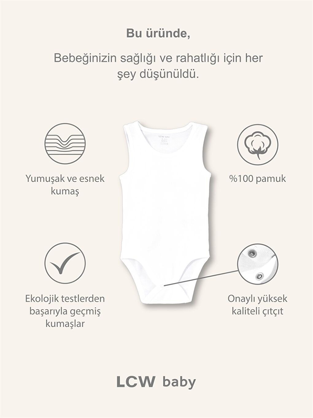 Ekru Basic Erkek Bebek Çıtçıtlı Body 3'lü-3