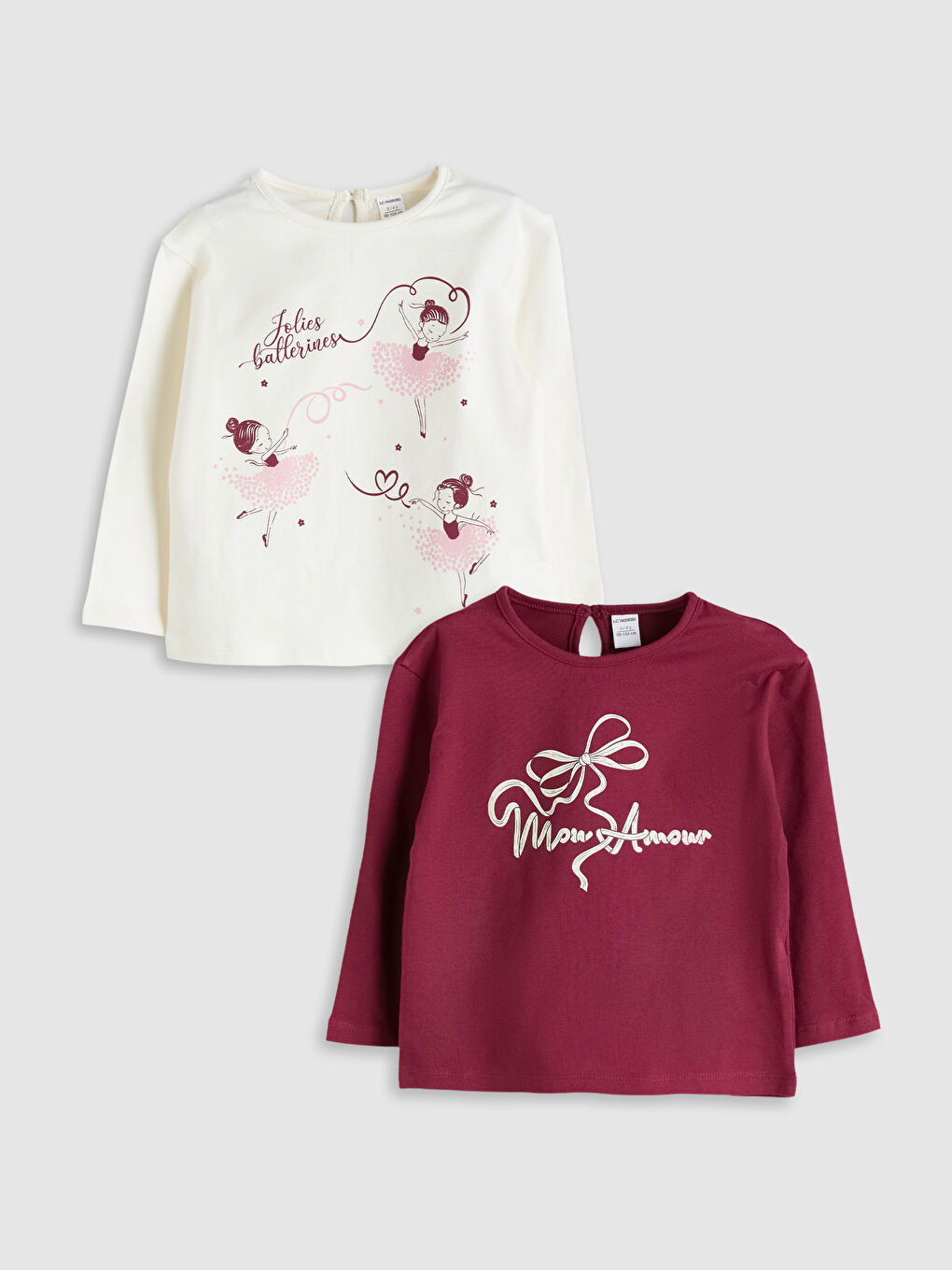 LCW baby Crew Neck Printed Girls' T-Shirt 2 Pack -W56224Z1-HFC