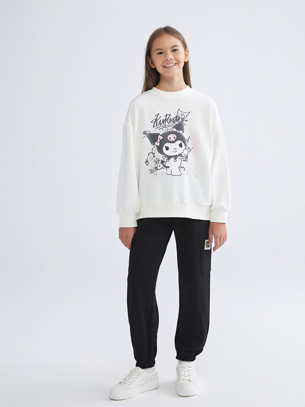 Crew Neck Kuromi Printed Girls' Sweatshirt-1