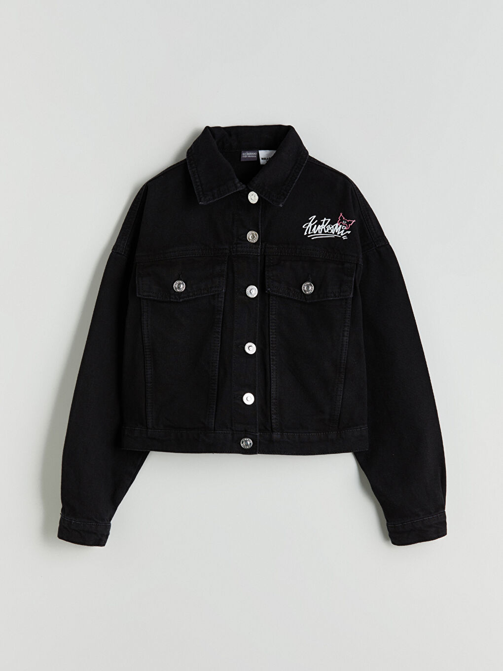 Siyah Kuromi Baskılı Kız Çocuk Jean Ceket-1