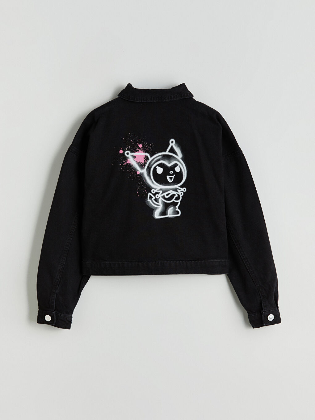 Siyah Kuromi Baskılı Kız Çocuk Jean Ceket-3