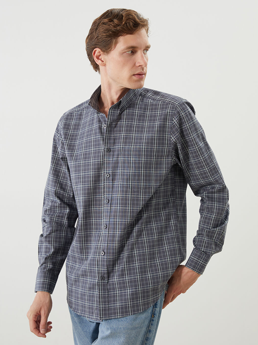 LCWAIKIKI Classic Regular Fit Long Sleeve Plaid Poplin Men's Shirt -W56283Z8-LMK