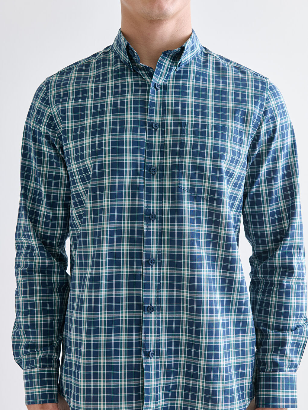 Regular Fit Long Sleeve Plaid Poplin Men's Shirt-2