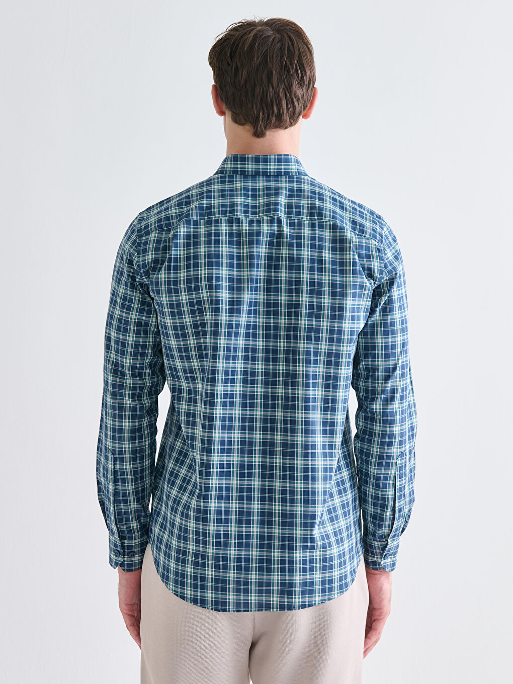 Regular Fit Long Sleeve Plaid Poplin Men's Shirt-3