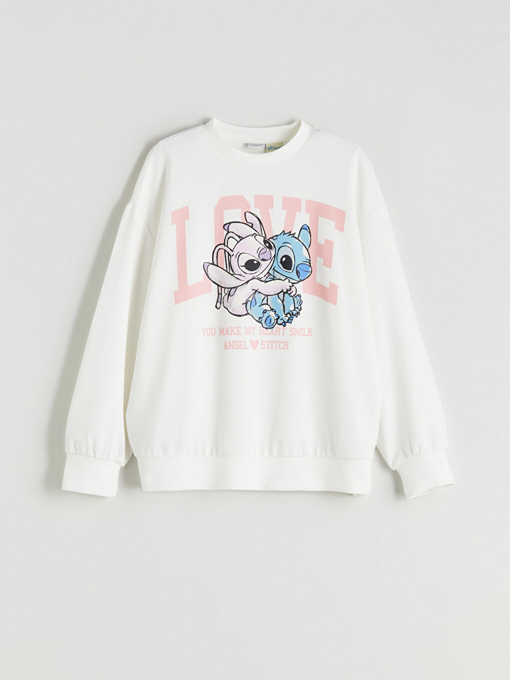 Ekru Stitch ve Angel Baskılı Kız Çocuk Sweatshirt