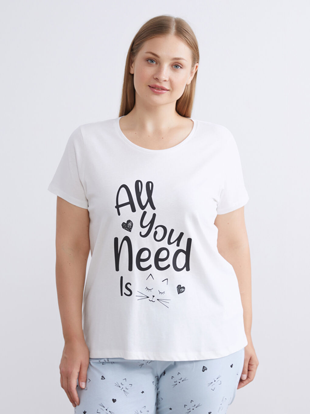 Plus Size Crew Neck Printed Women's Pajama Set-5