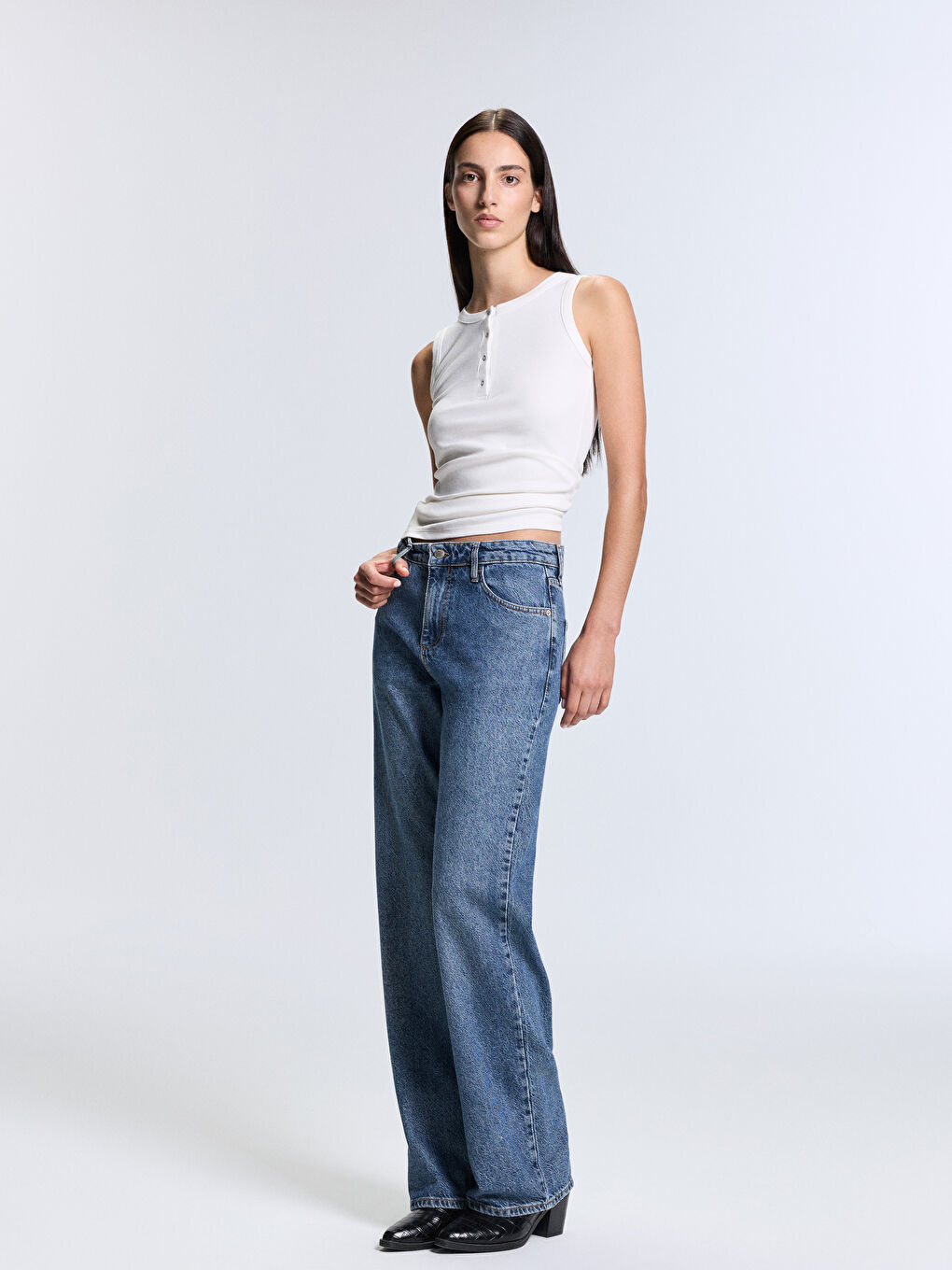 İndigo Baggy Fit Kadın Jean Pantolon