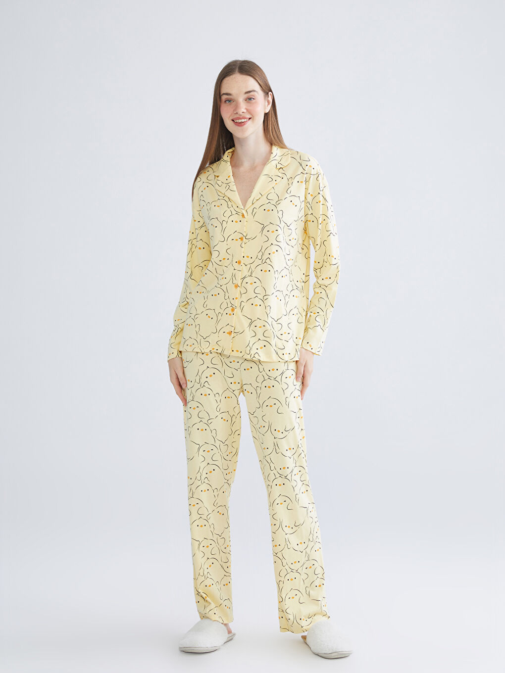 Sarı Beli Lastikli Baskılı Kadın Pijama Altı