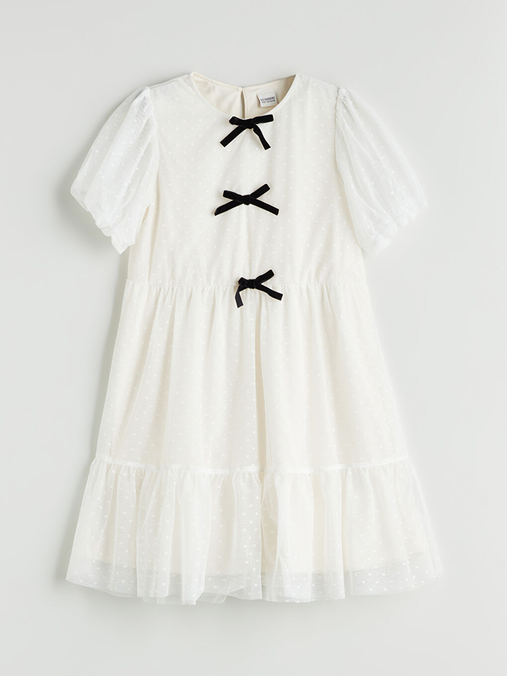LCW Kids Crew Neck Bow Detailed Girls' Dress -W56362Z4-R9J