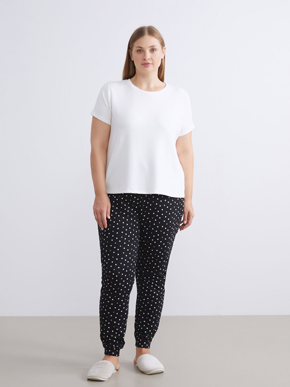 Elasticated Waist Polka Dot Women's Jogger Pyjama Bottoms-1