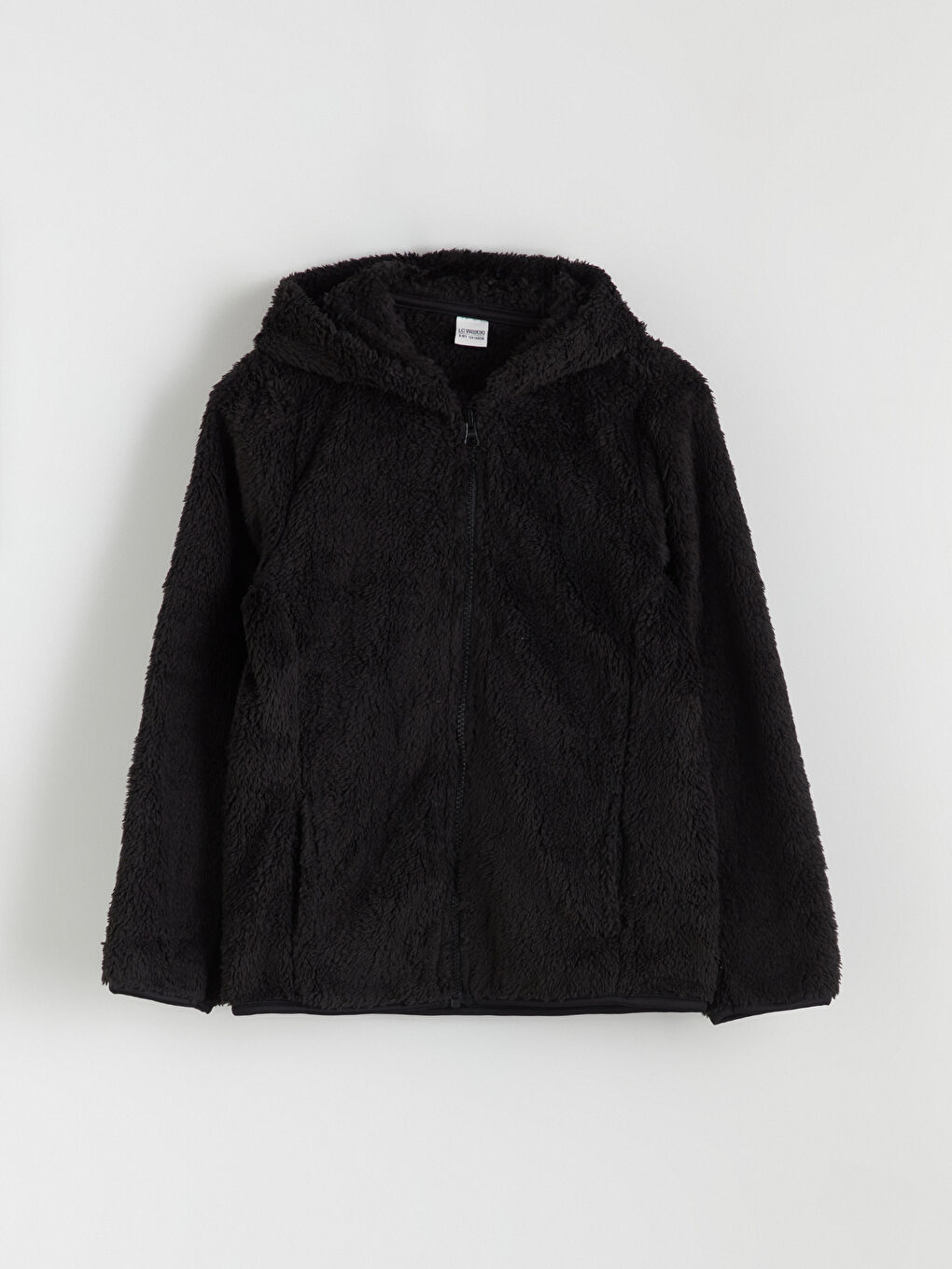 Siyah Kapüşonlu Pelüş Kız Çocuk Fermuarlı Sweatshirt-2