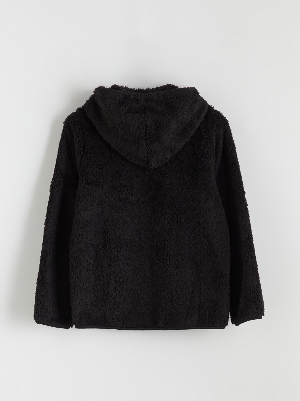 Siyah Kapüşonlu Pelüş Kız Çocuk Fermuarlı Sweatshirt-4