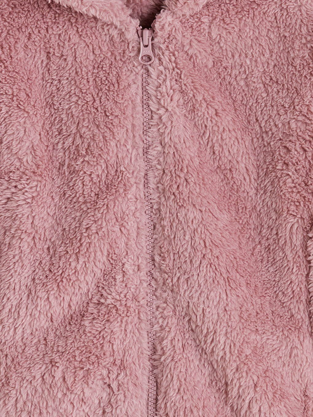 Lila Kapüşonlu Pelüş Kız Çocuk Fermuarlı Sweatshirt-1