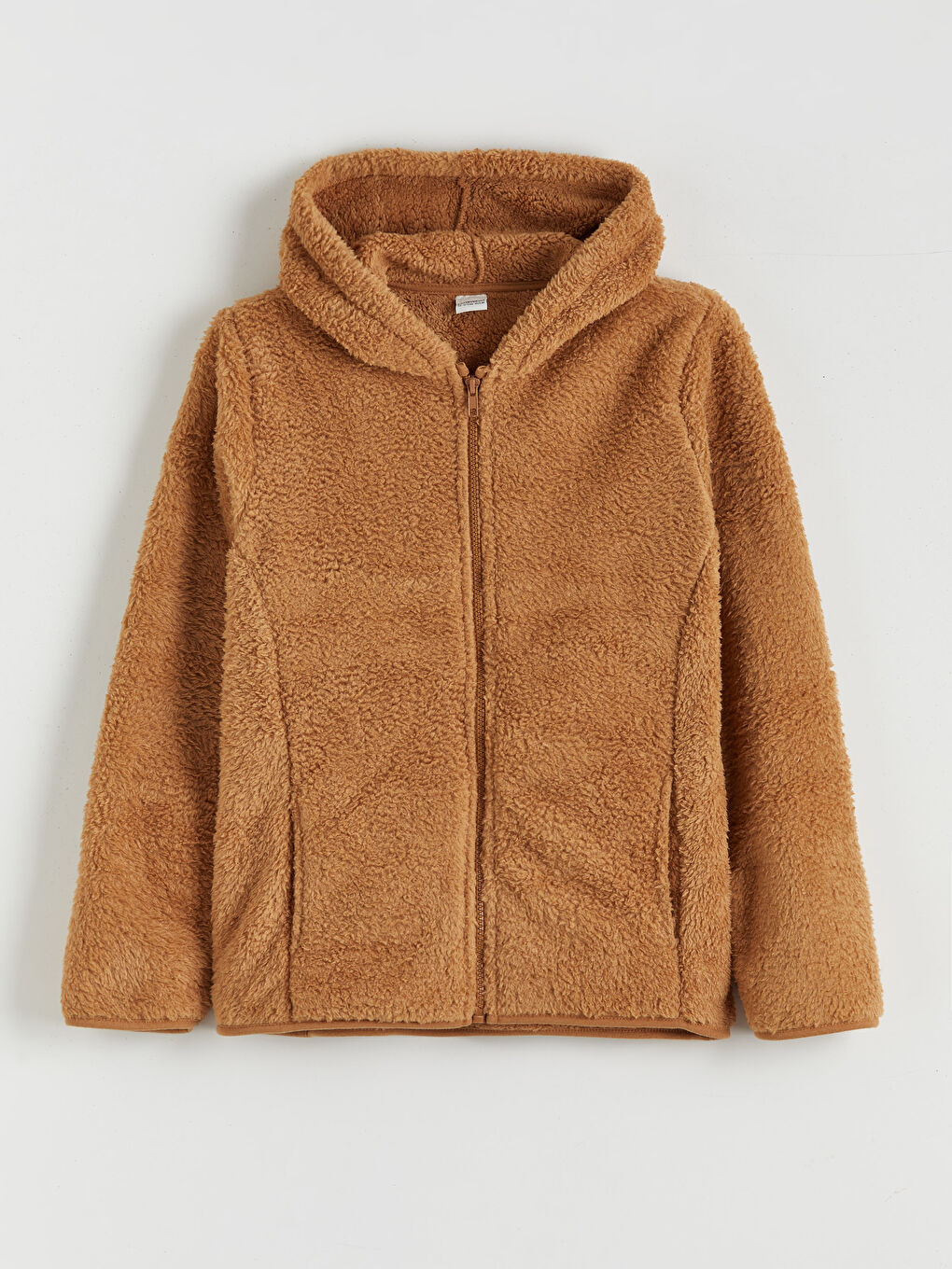 Turuncu Kapüşonlu Pelüş Kız Çocuk Fermuarlı Sweatshirt