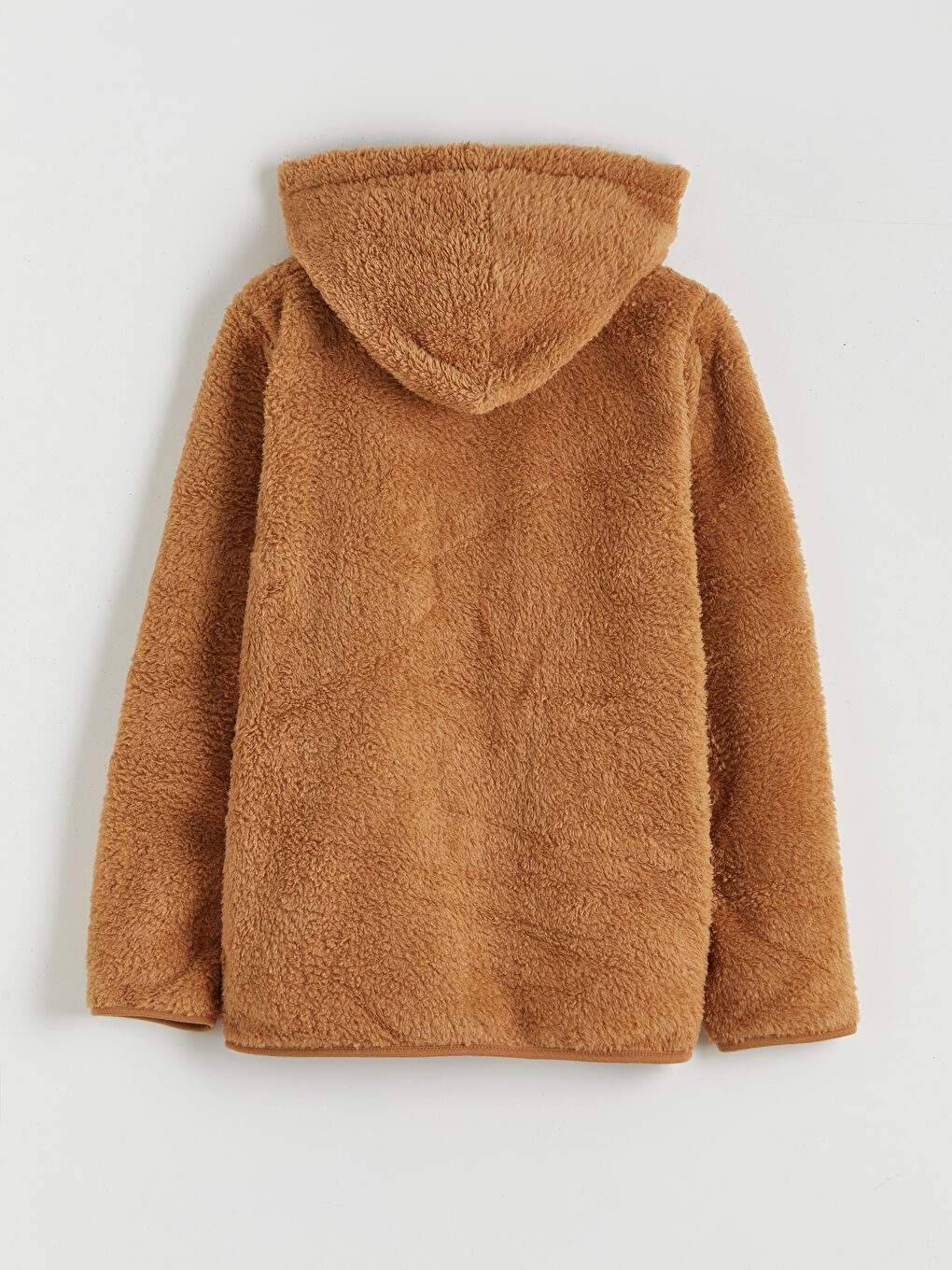 Turuncu Kapüşonlu Pelüş Kız Çocuk Fermuarlı Sweatshirt-1