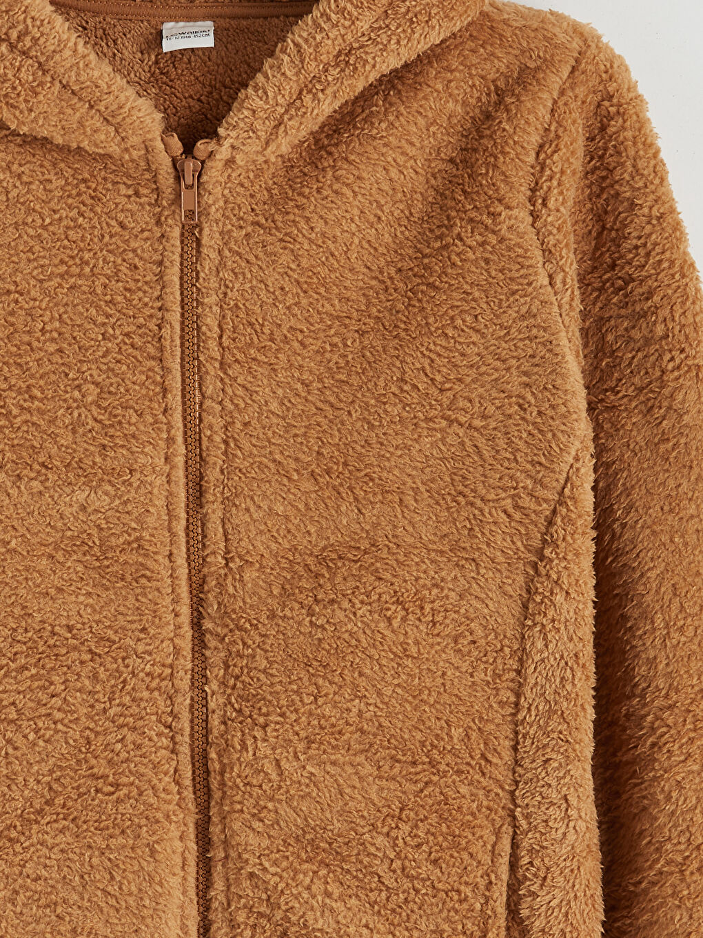 Turuncu Kapüşonlu Pelüş Kız Çocuk Fermuarlı Sweatshirt-2