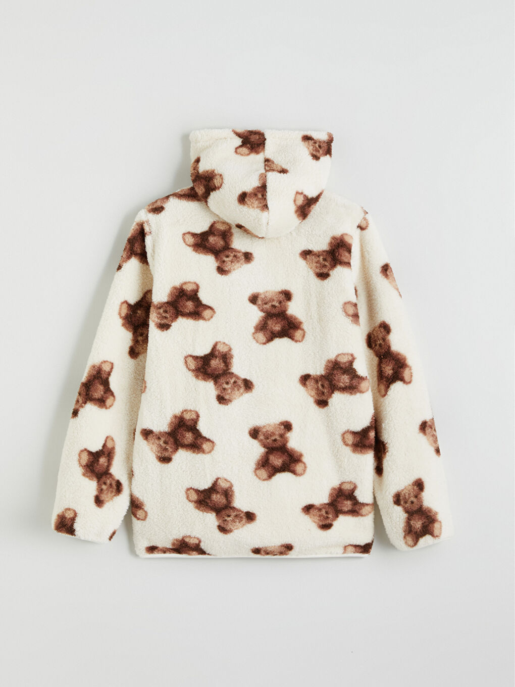 Ekru Kapüşonlu Pelüş Kız Çocuk Fermuarlı Sweatshirt-2