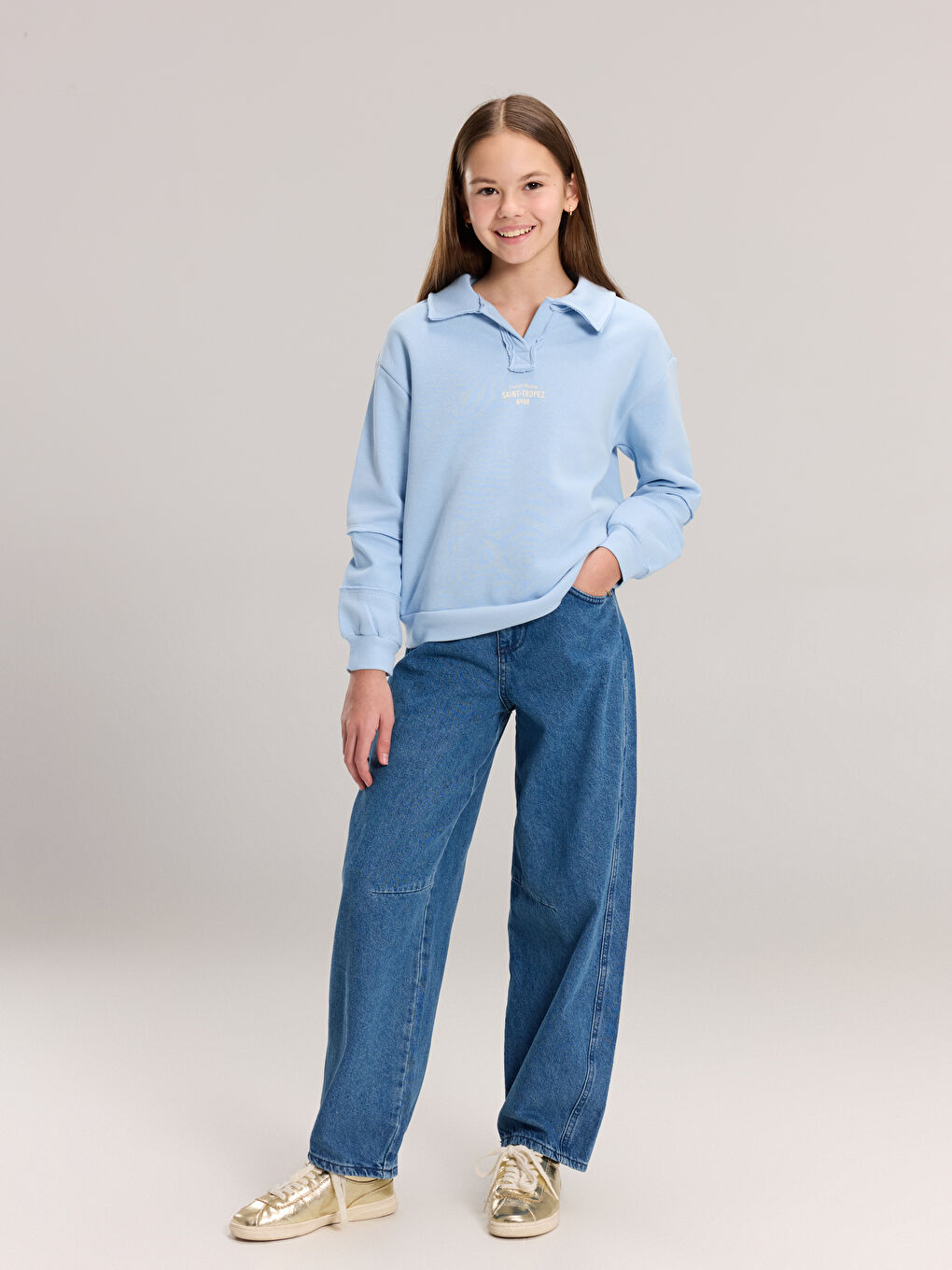 Hanorac Gros Fete cu Guler Polo-1