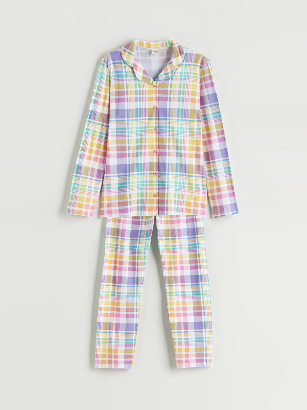Collared Neck Plaid Girls' Pyjama Set