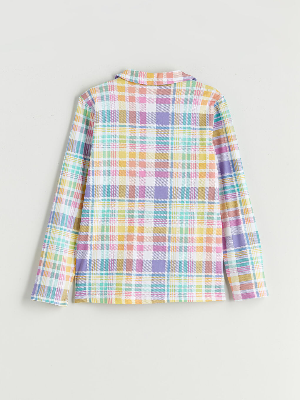 Collared Neck Plaid Girls' Pyjama Set-2