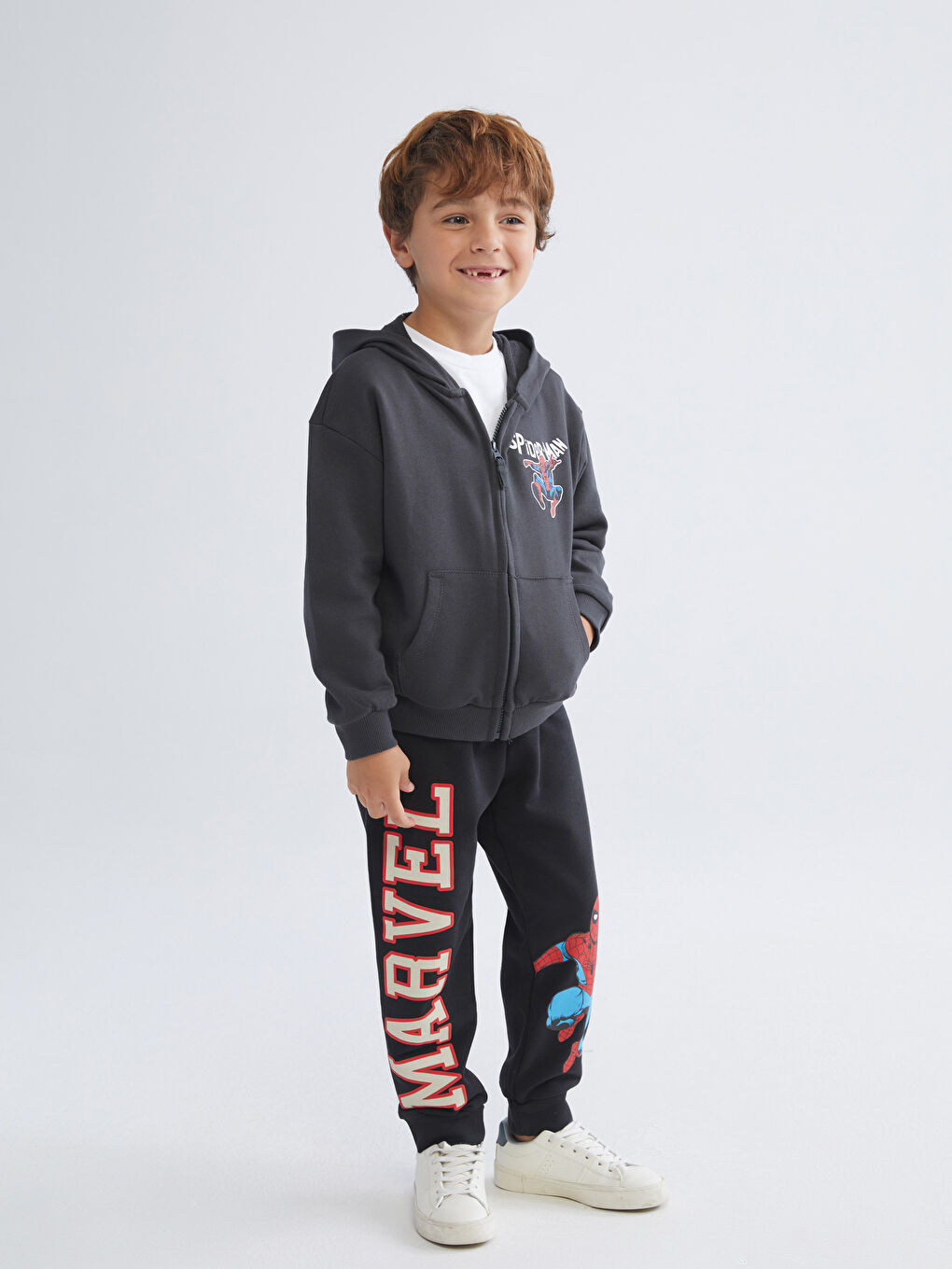 Antrasit Spider-Man Baskılı Erkek Çocuk Fermuarlı Sweatshirt-1