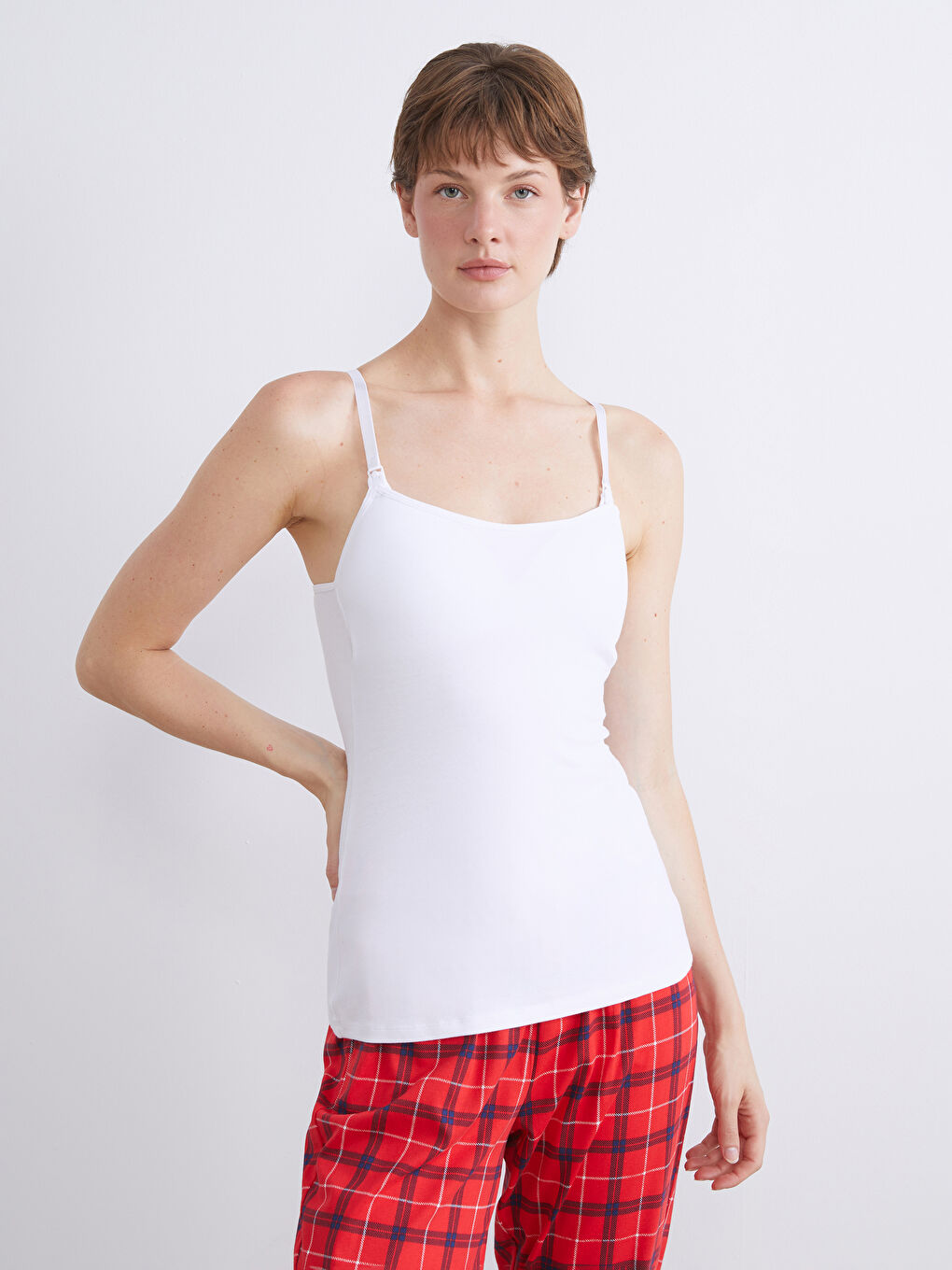 U-Neck Plain Strappy Maternity Nursing Tank Top-1