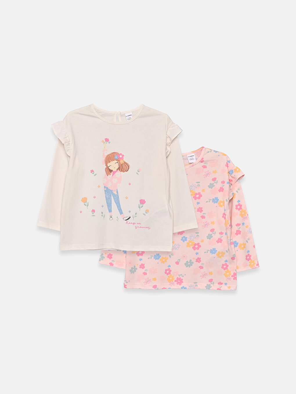 Crew Neck Long Sleeve Girls' T-Shirt 2-Pack-1