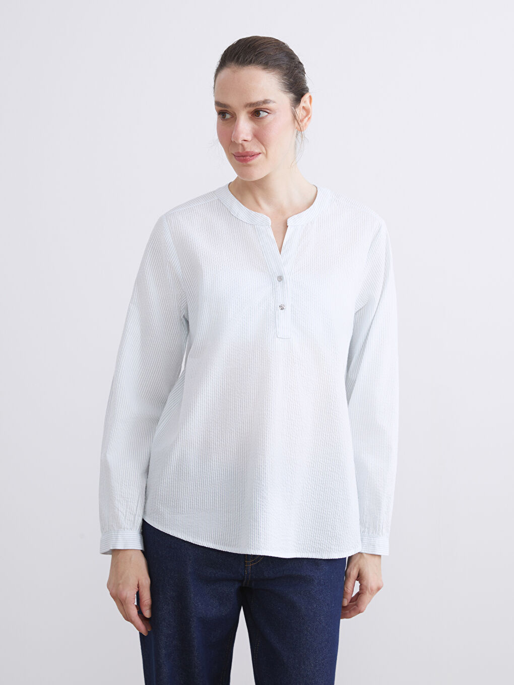 Notch Neck Striped Blouse