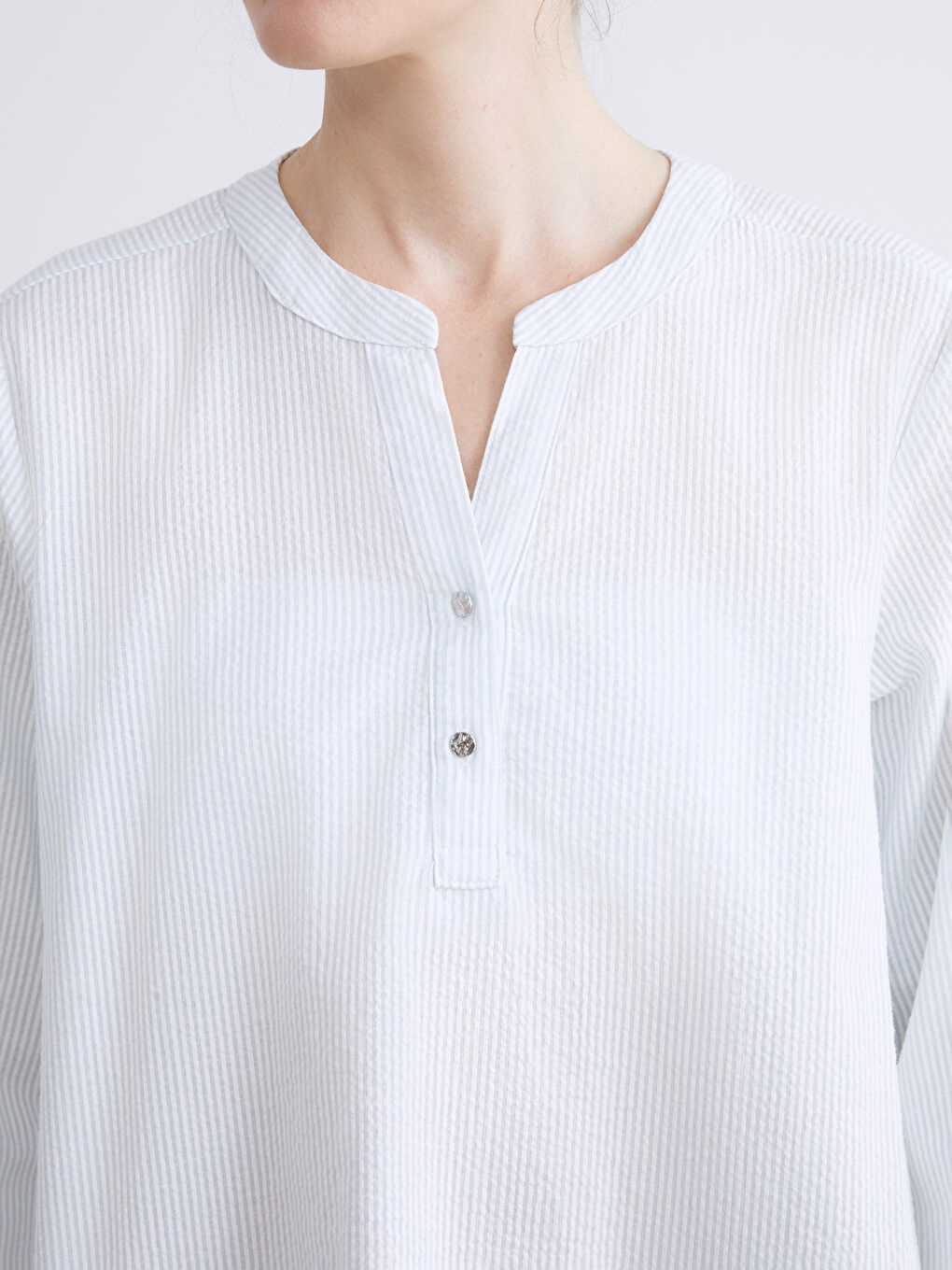 Notch Neck Striped Blouse-2