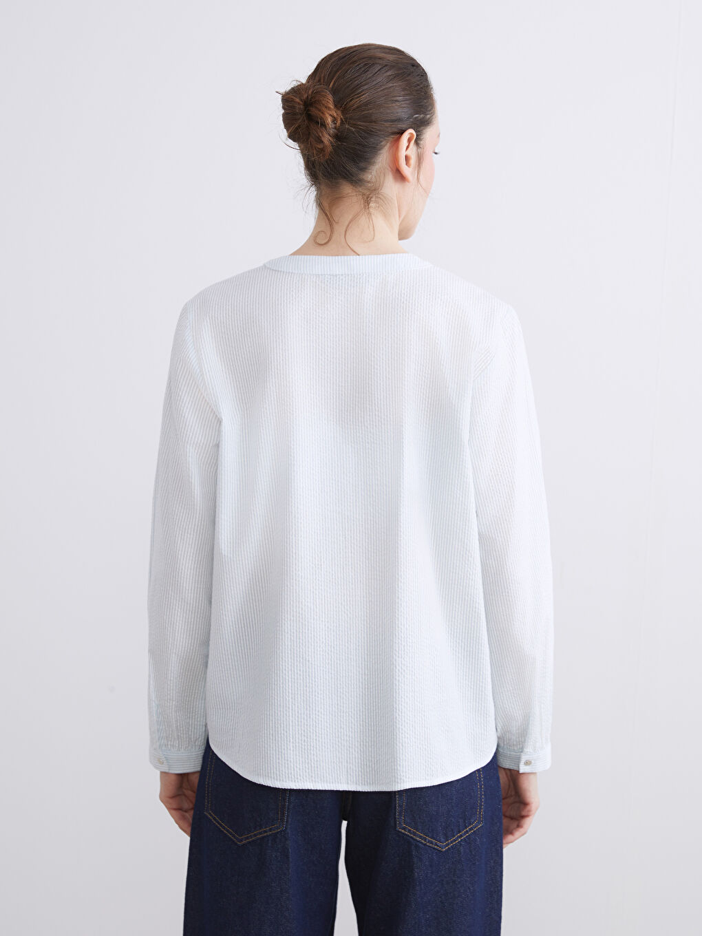Notch Neck Striped Blouse-3