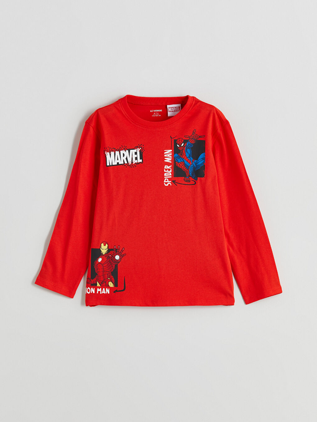 Kırmızı Bisiklet Yaka Spider-Man Baskılı Uzun Kollu Erkek Çocuk Tişört