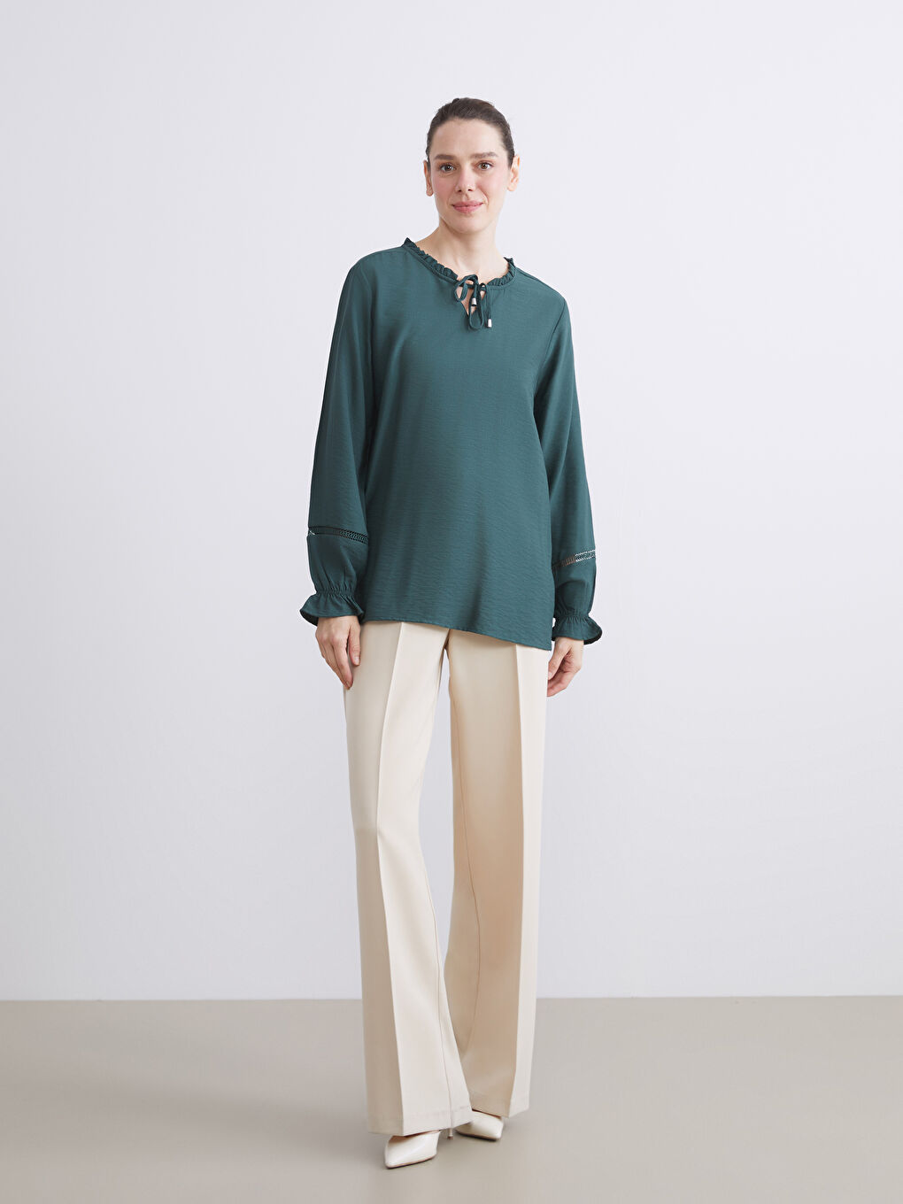 Bluza s vezanjem oko vrata za žene-2