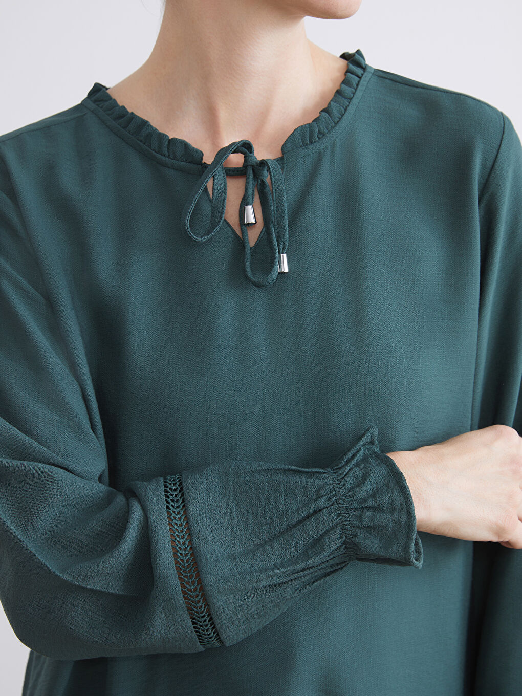 Bluza s vezanjem oko vrata za žene-4