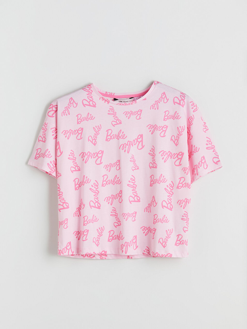 Pembe Bisiklet Yaka Barbie Baskılı Kadın Pijama Üstü