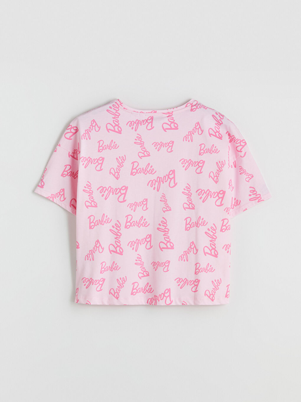 Pembe Bisiklet Yaka Barbie Baskılı Kadın Pijama Üstü-1