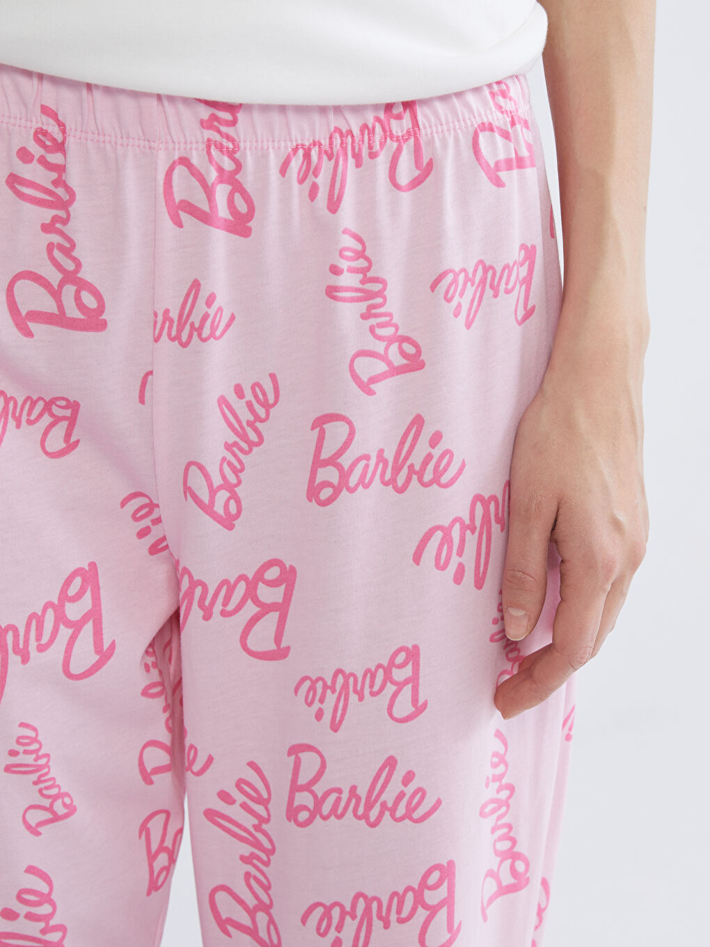 Pembe Beli Lastikli Barbie Baskılı Kadın Pijama Altı-2